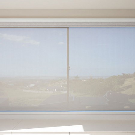Betta Blinds Sunscreen Roller Blind 'Dawn Moss' (with Blockout Roller set above)